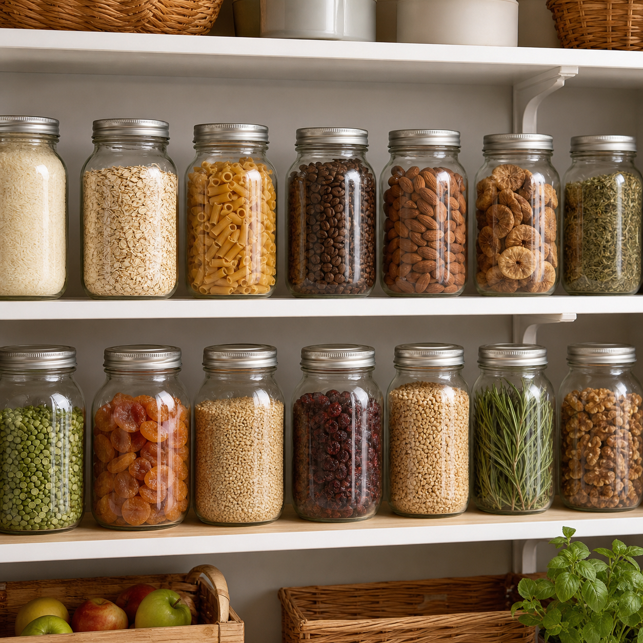 Organized pantry with sealed mason jars